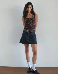 Motel Rocks Basic Tops | Vest Tops-Carys Vest Top in Strawberry Polka Black StrawberryPolkaBlack