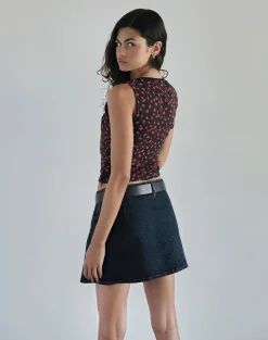 Motel Rocks Basic Tops | Vest Tops-Carys Vest Top in Strawberry Polka Black StrawberryPolkaBlack