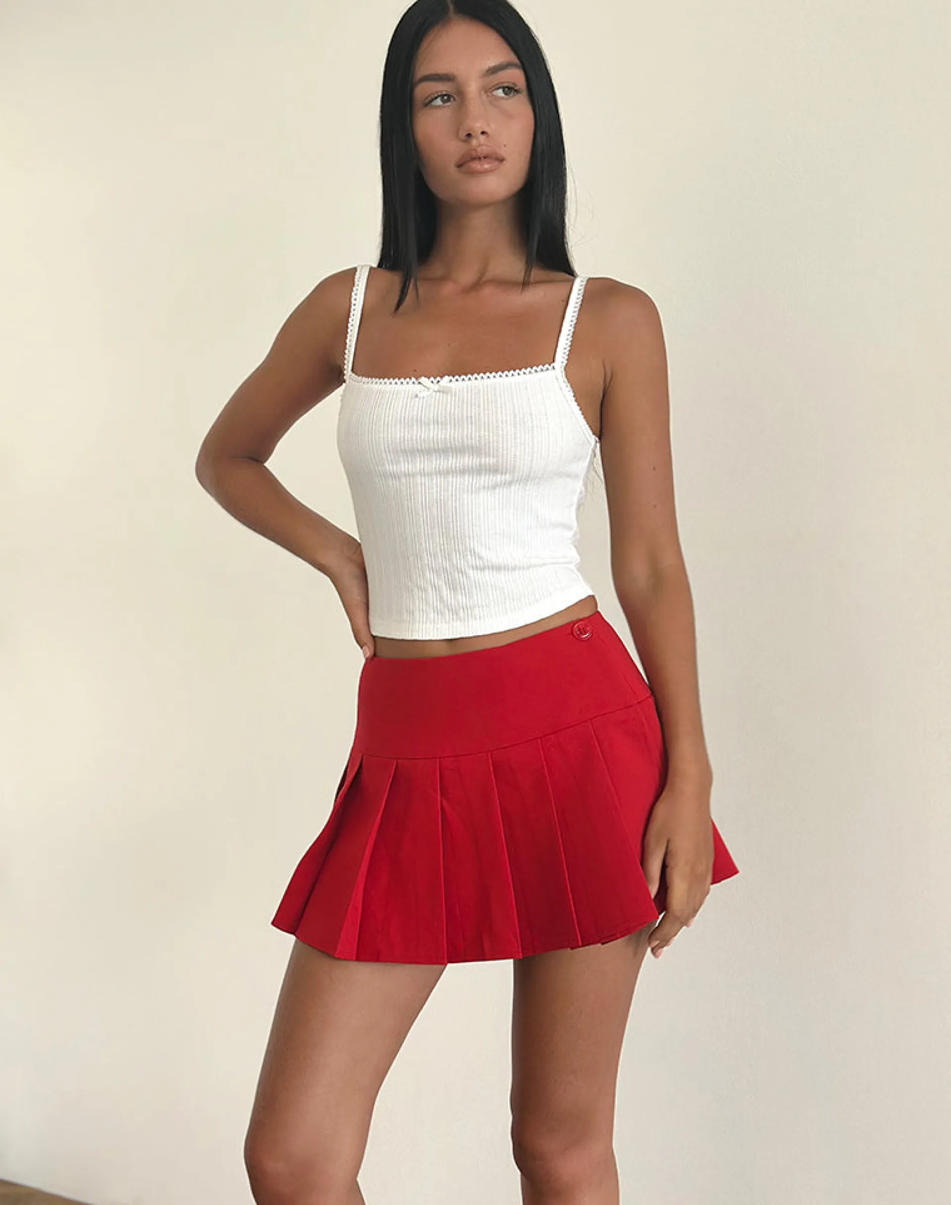 Motel Rocks Tailoring | A Line Skirts-Casini Mini Skirt in Soft Tailoring Red SoftTailoringRed