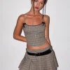 Motel Rocks Printed Skirts | Pleated Skirts-Casini Pleated Micro Skirt in Micro Check Brown MicroCheckBrown