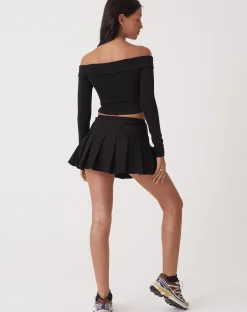 Motel Rocks Mini Skirts-Casini Pleated Micro Skirt in Tailoring Black TailoringBlack