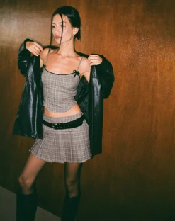 Motel Rocks Printed Skirts | Pleated Skirts-Casini Pleated Micro Skirt in Micro Check Brown MicroCheckBrown