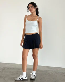 Motel Rocks Tailoring | A Line Skirts-Casini Pleated Micro Skirt in Tailoring Navy TailoringNavy