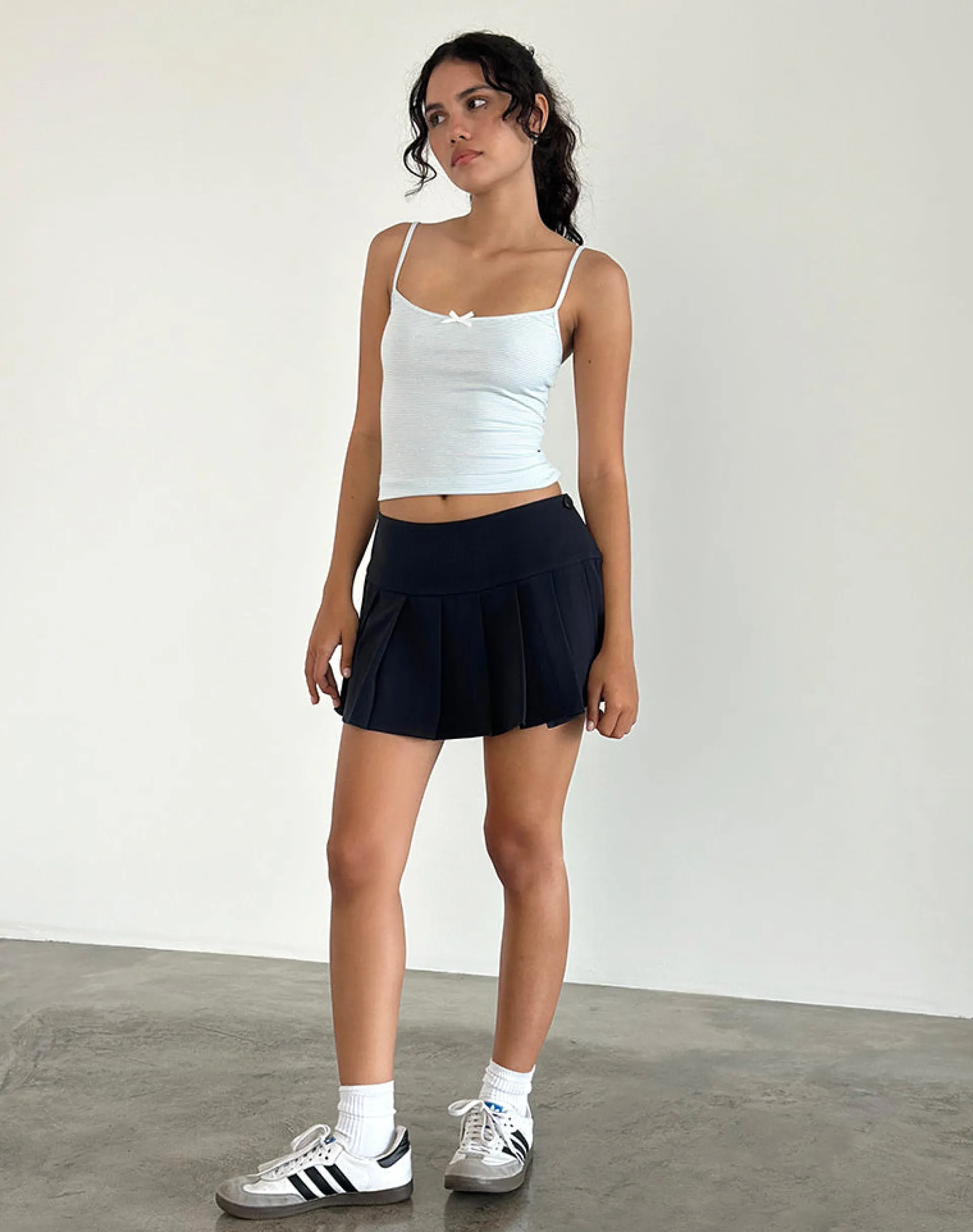 Motel Rocks Tailoring | A Line Skirts-Casini Pleated Micro Skirt in Tailoring Navy TailoringNavy