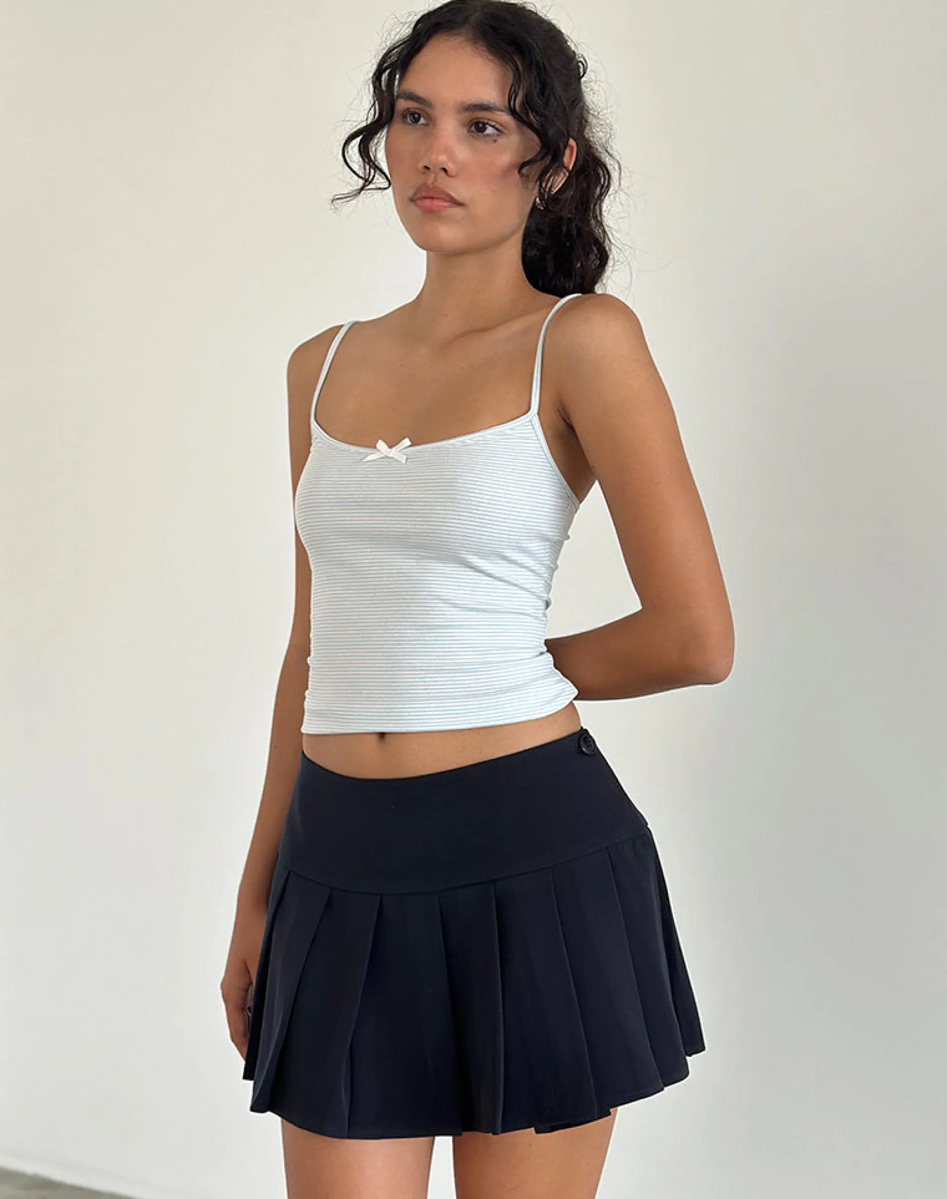 Motel Rocks Tailoring | A Line Skirts-Casini Pleated Micro Skirt in Tailoring Navy TailoringNavy