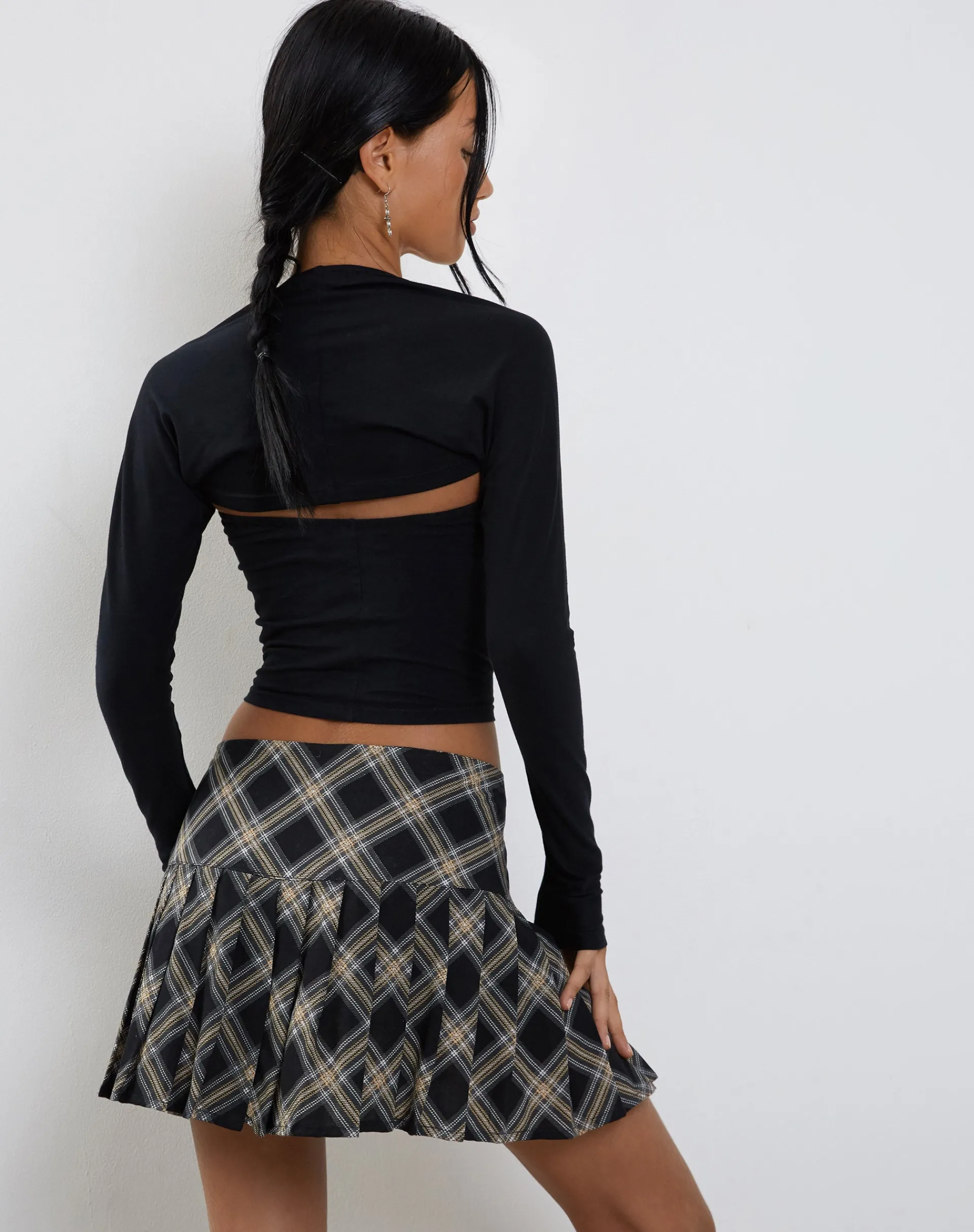 Motel Rocks Mini Skirts-Casini Pleated Micro Skirt in Black and Grey Check BlackandGreyCheck