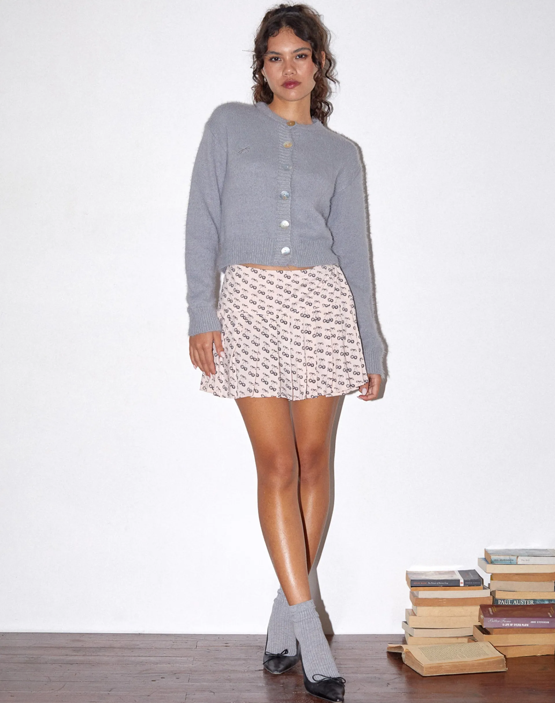 Motel Rocks Pleated Skirts-Casini Pleated Micro Skirt in Cherry Pink Sketch Print CherryPinkSketchPrint