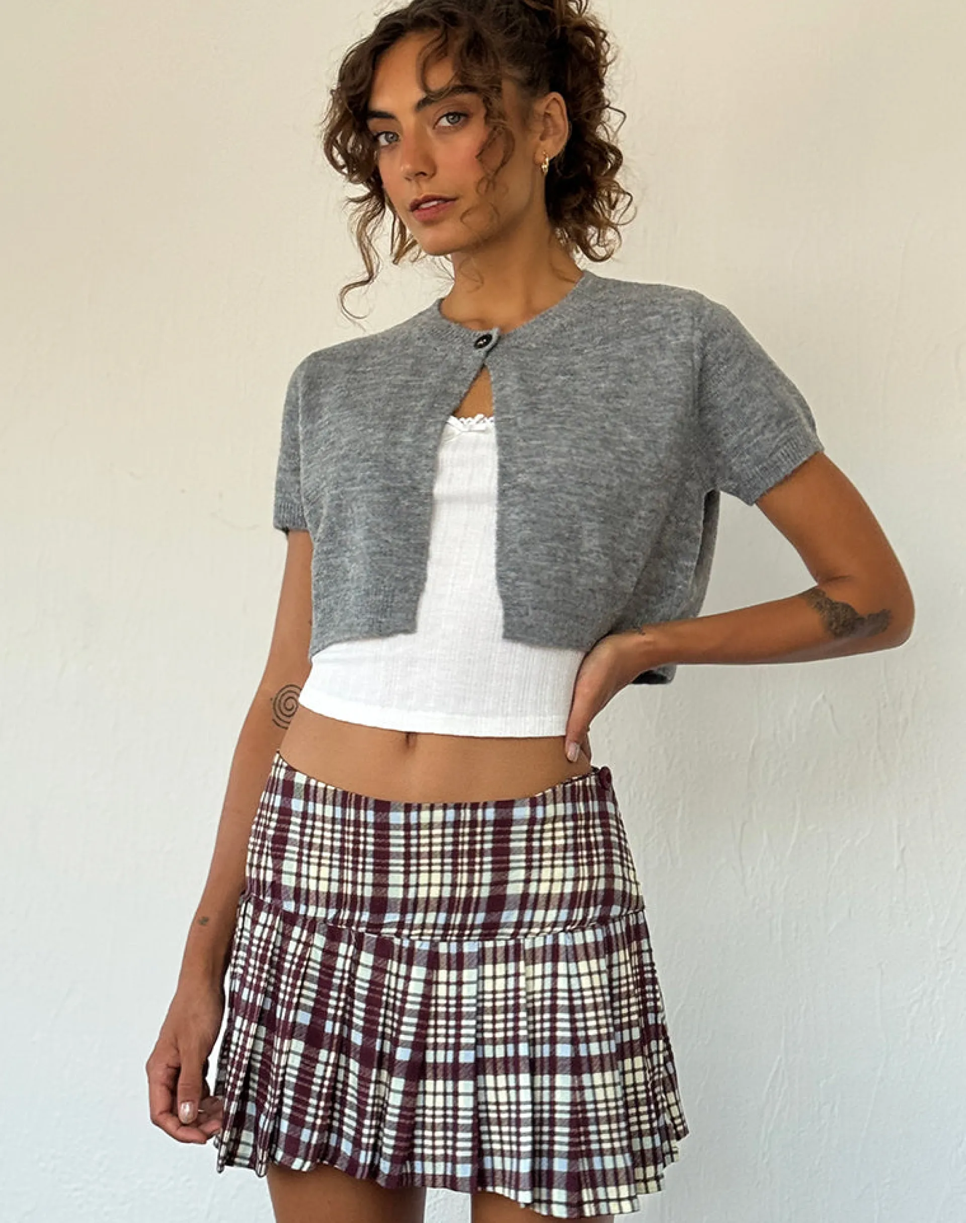 Motel Rocks Tailoring | Pleated Skirts-Casini Pleated Mini Skirt in Multi Check Brown multicheckbrown