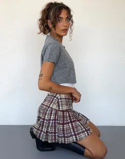 Motel Rocks Tailoring | Pleated Skirts-Casini Pleated Mini Skirt in Multi Check Brown multicheckbrown