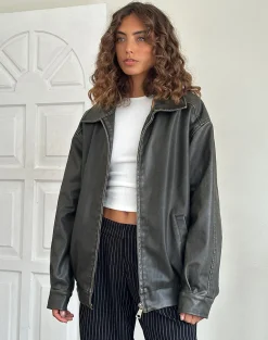 Motel Rocks Basics | Pu Jackets-Cavita Distressed Jacket in PU Olive puolive