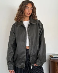 Motel Rocks Basics | Pu Jackets-Cavita Distressed Jacket in PU Olive puolive