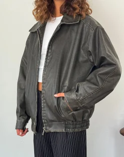 Motel Rocks Basics | Pu Jackets-Cavita Distressed Jacket in PU Olive puolive