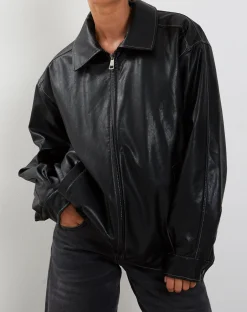 Motel Rocks Pu Jackets | Jackets-Cavita Jacket in Black with Grey Top Stitch BlackwithGreyTopStitch