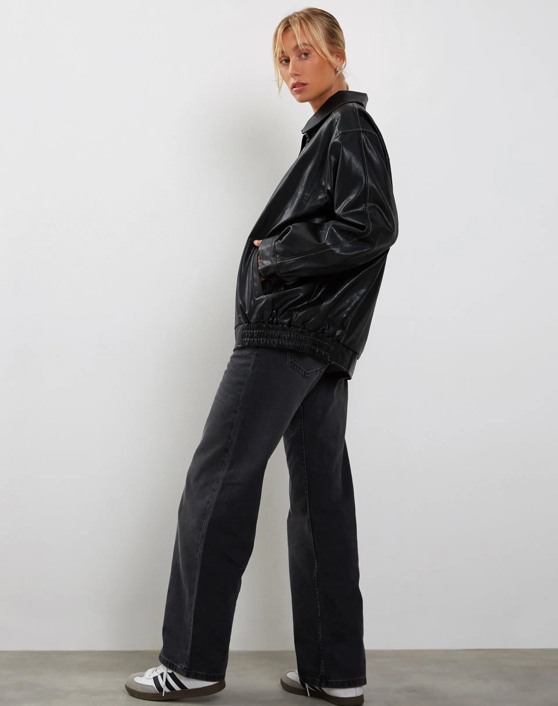 Motel Rocks Pu Jackets | Jackets-Cavita Jacket in Black with Grey Top Stitch BlackwithGreyTopStitch