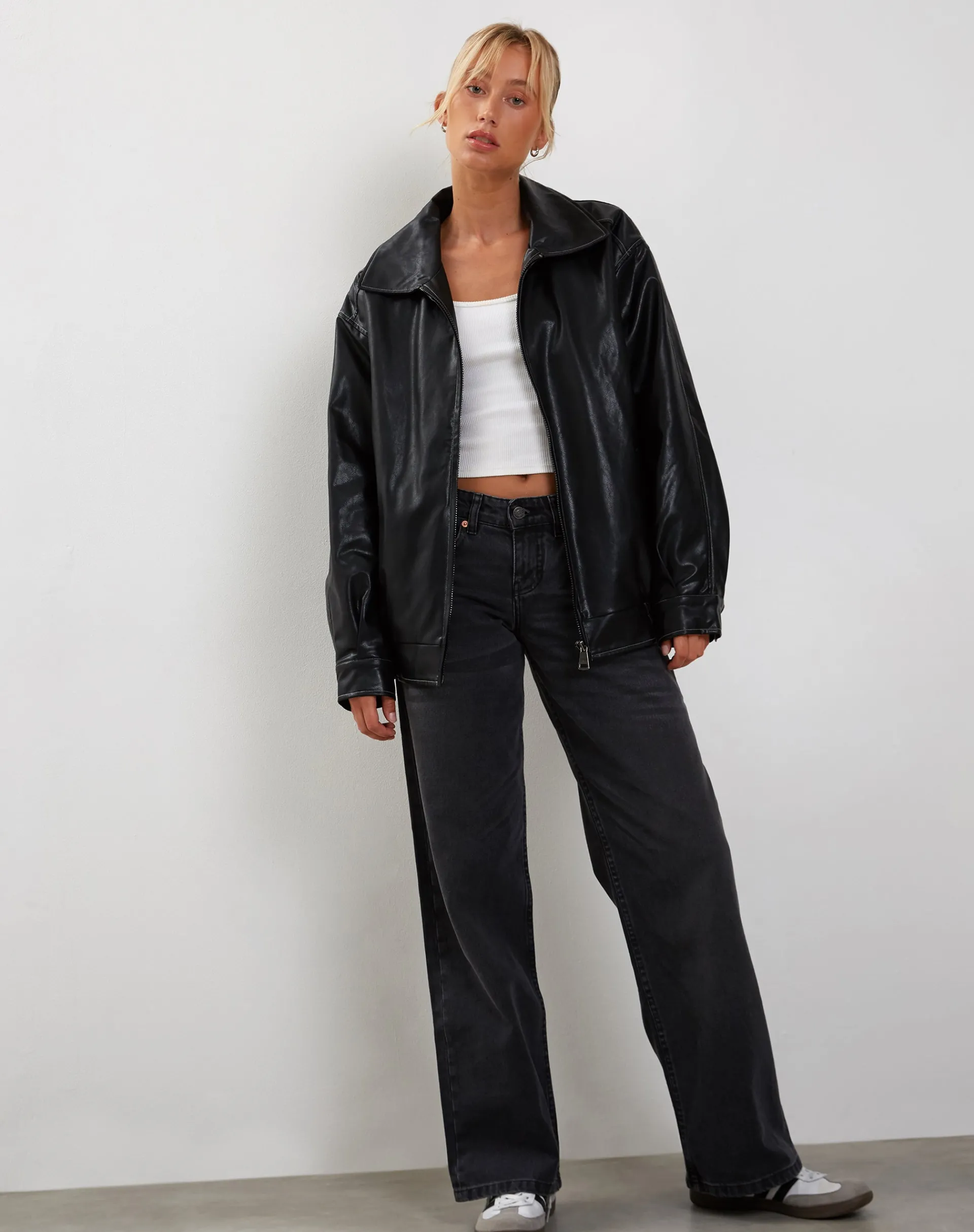 Motel Rocks Pu Jackets | Jackets-Cavita Jacket in Black with Grey Top Stitch BlackwithGreyTopStitch