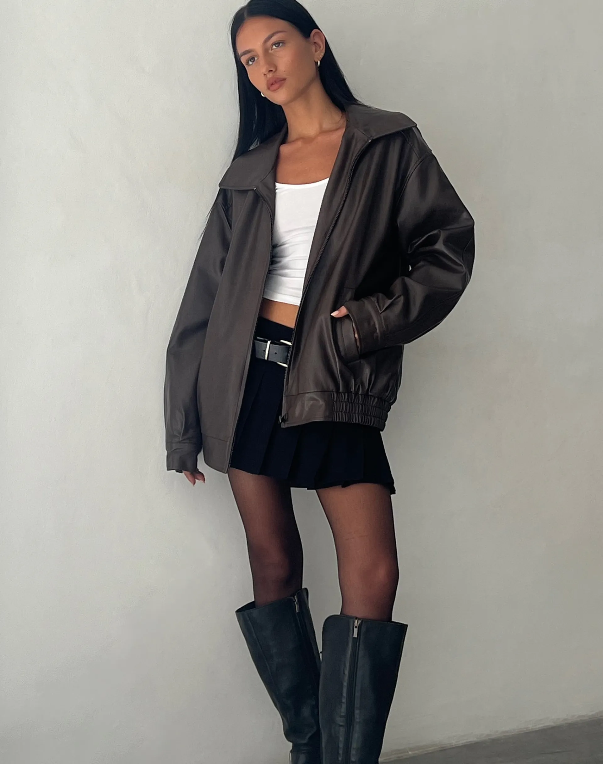 Motel Rocks Pu Jackets | Jackets-Cavita Jacket in PU Bitter Chocolate bitterchocolate