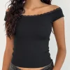 Motel Rocks Basic Tops | Bandeau Tops-Chacha Top in Black Rib Lace BlackRibLace