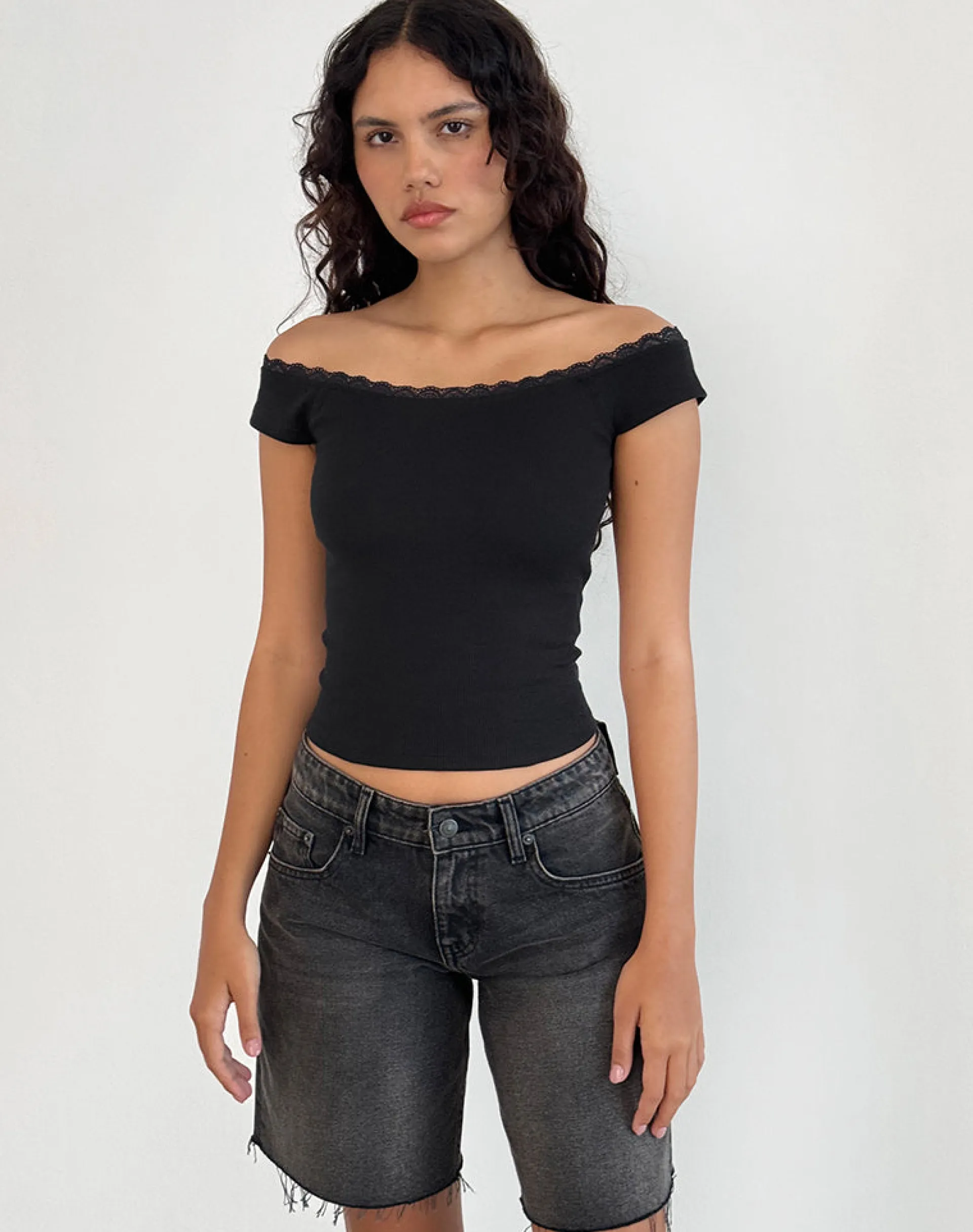 Motel Rocks Basic Tops | Bandeau Tops-Chacha Top in Black Rib Lace BlackRibLace