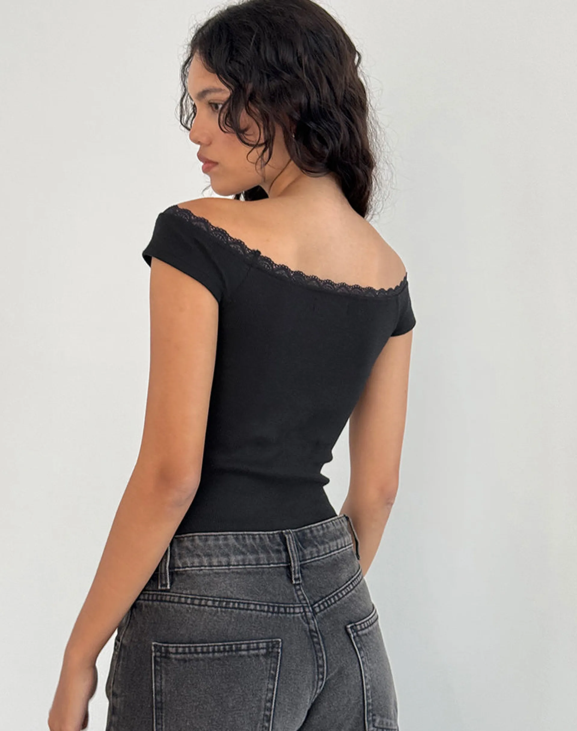 Motel Rocks Basic Tops | Bandeau Tops-Chacha Top in Black Rib Lace BlackRibLace