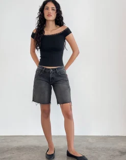 Motel Rocks Basic Tops | Bandeau Tops-Chacha Top in Black Rib Lace BlackRibLace
