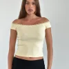 Motel Rocks Basic Tops-Chacha Top in Rib Lace Buttercream RibLaceButtercream