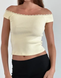 Motel Rocks Basic Tops-Chacha Top in Rib Lace Buttercream RibLaceButtercream