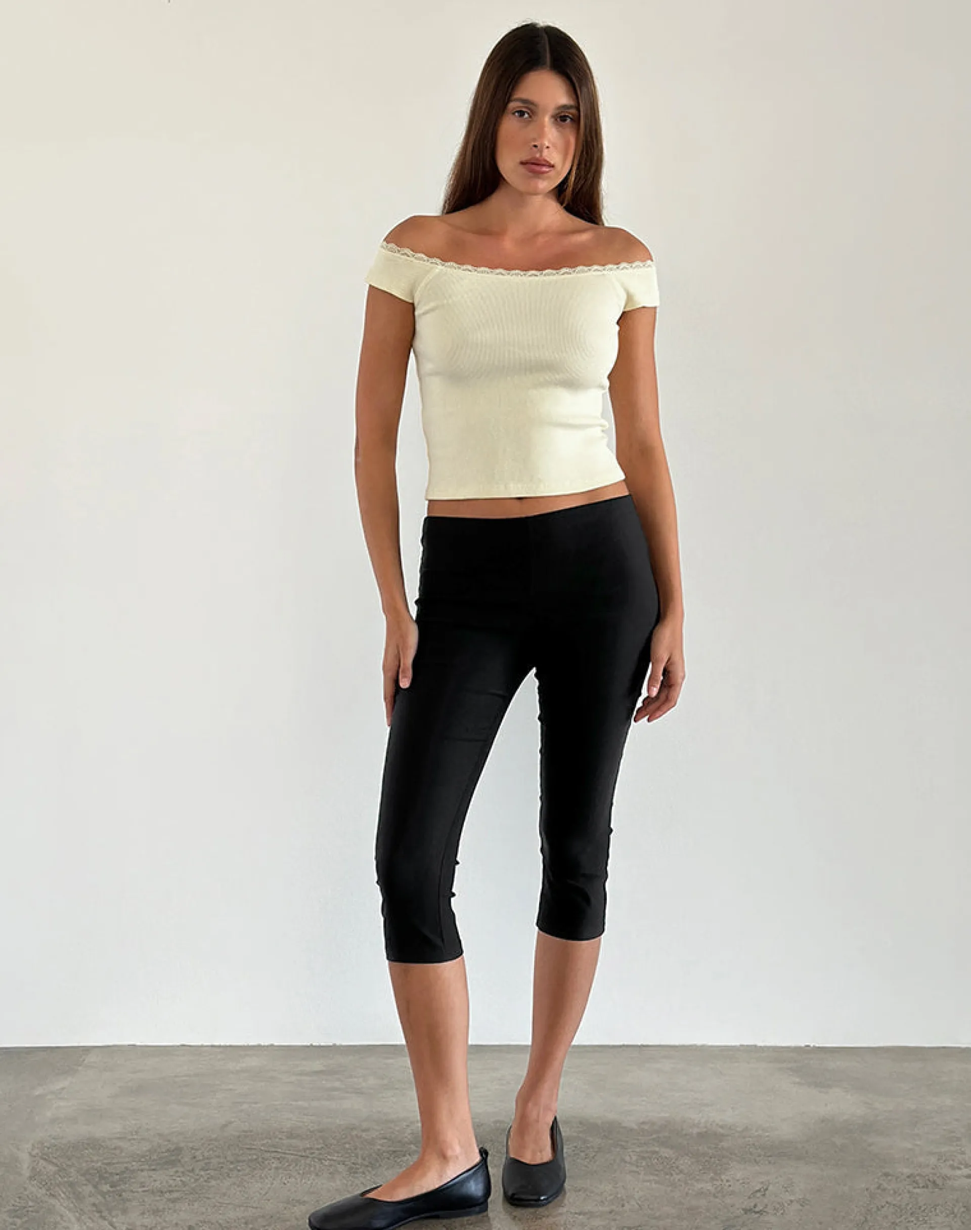 Motel Rocks Basic Tops-Chacha Top in Rib Lace Buttercream RibLaceButtercream