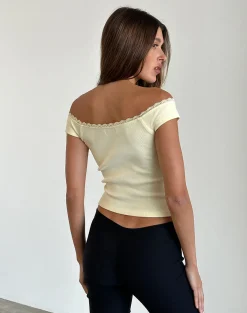 Motel Rocks Basic Tops-Chacha Top in Rib Lace Buttercream RibLaceButtercream
