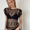 Motel Rocks Lace Tops | Going Out Tops-Champel Top in Wild Rose Lace Black