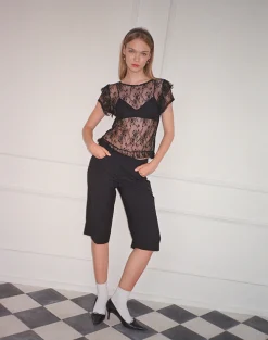 Motel Rocks Lace Tops | Going Out Tops-Champel Top in Wild Rose Lace Black