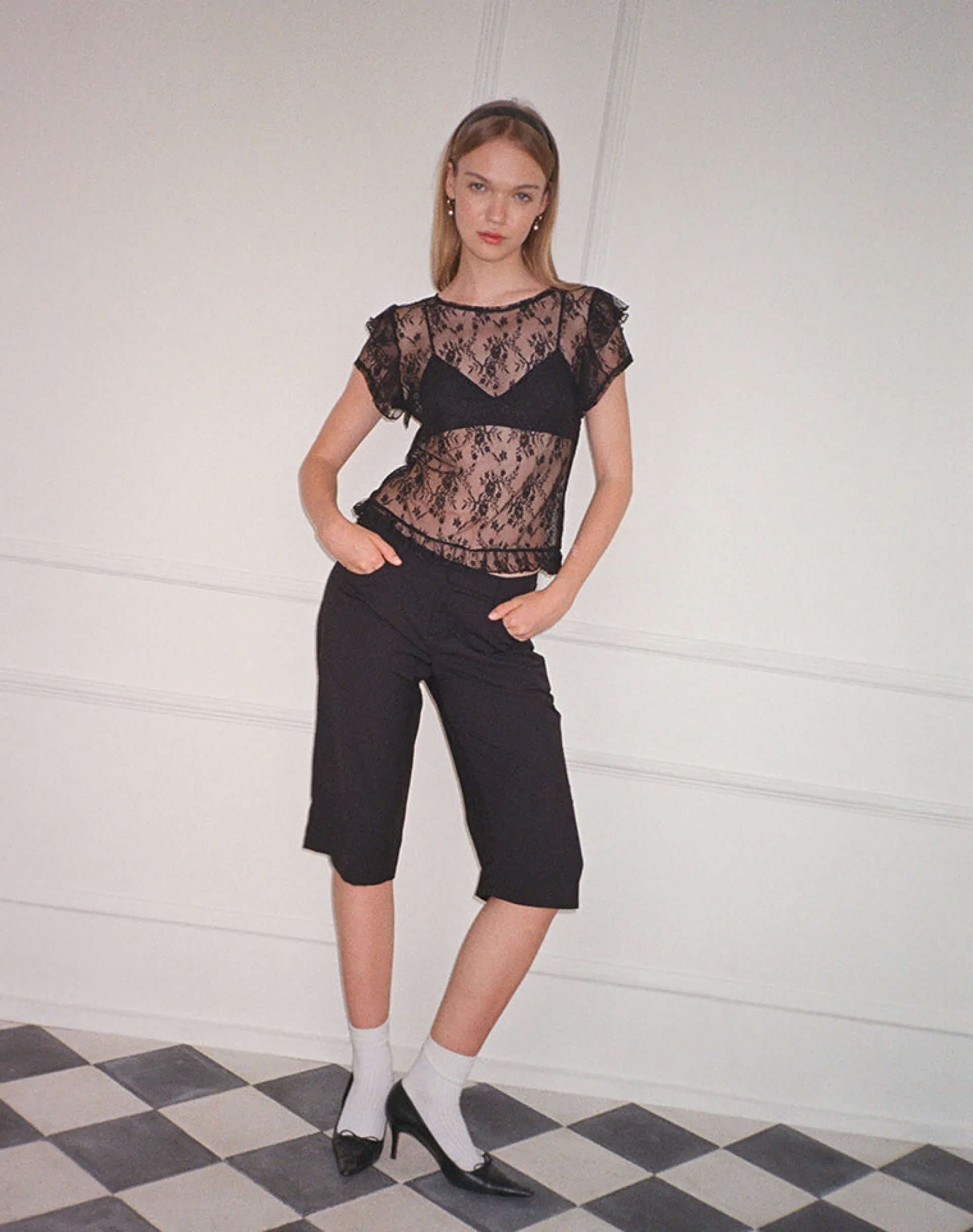 Motel Rocks Lace Tops | Going Out Tops-Champel Top in Wild Rose Lace Black