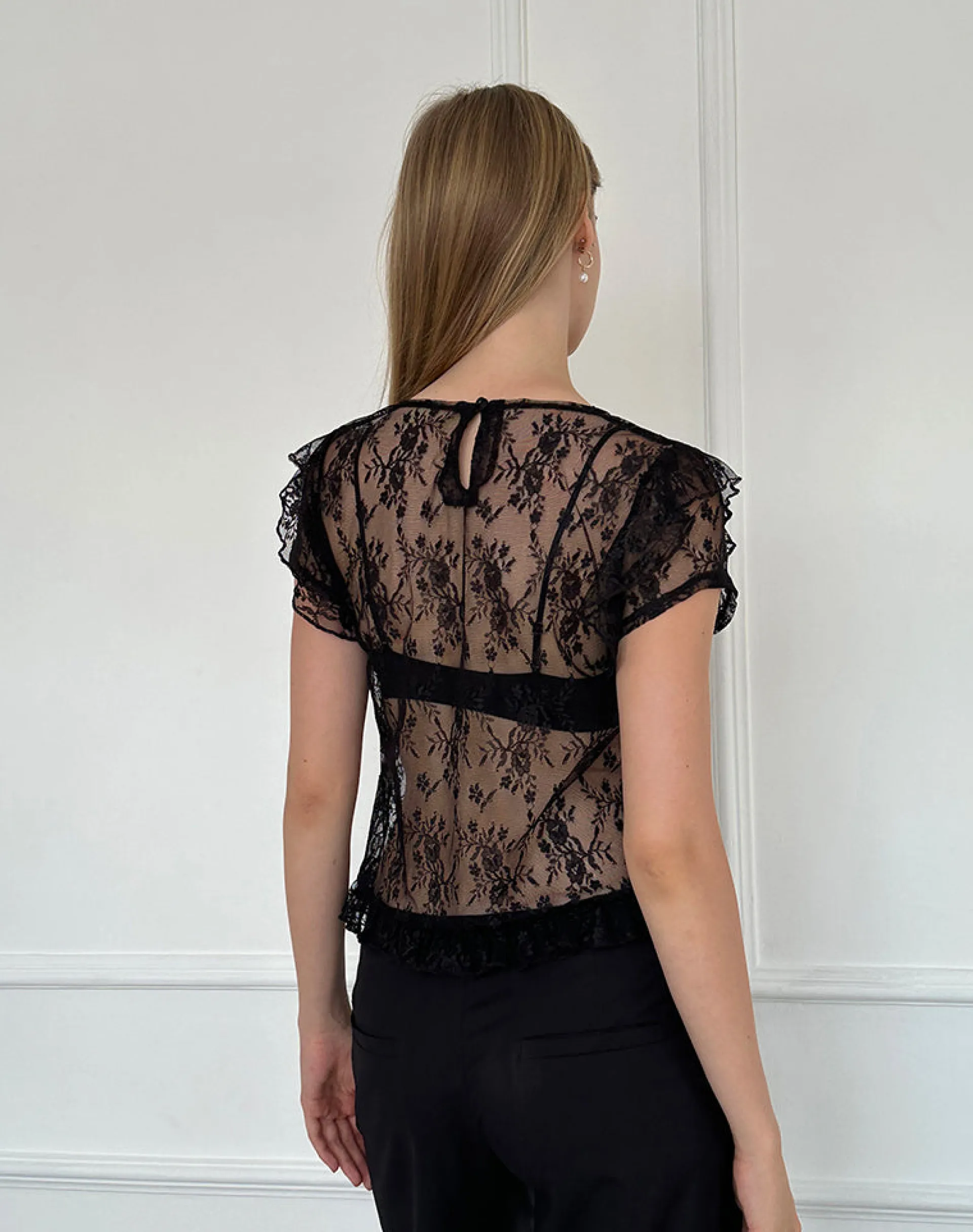 Motel Rocks Lace Tops | Going Out Tops-Champel Top in Wild Rose Lace Black