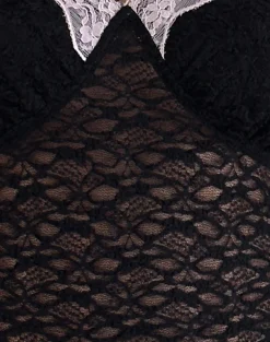 Motel Rocks Long Sleeve Tops-Chantal Lace Top in Black with Pink Trim BlackwithPinkTrim