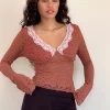 Motel Rocks Lace Tops | Long Sleeve Tops-Chantal Long Sleeve Lace Top in Withered Rose witheredrose