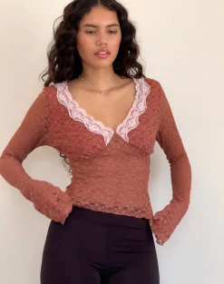 Motel Rocks Lace Tops | Long Sleeve Tops-Chantal Long Sleeve Lace Top in Withered Rose witheredrose