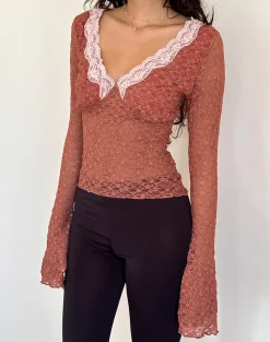 Motel Rocks Lace Tops | Long Sleeve Tops-Chantal Long Sleeve Lace Top in Withered Rose witheredrose