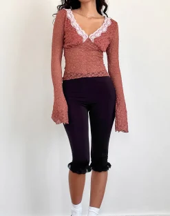 Motel Rocks Lace Tops | Long Sleeve Tops-Chantal Long Sleeve Lace Top in Withered Rose witheredrose