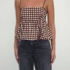 Motel Rocks Printed Tops | Strappy Tops-Charlita Frill Cami Top in Tonal Gingham Brown
