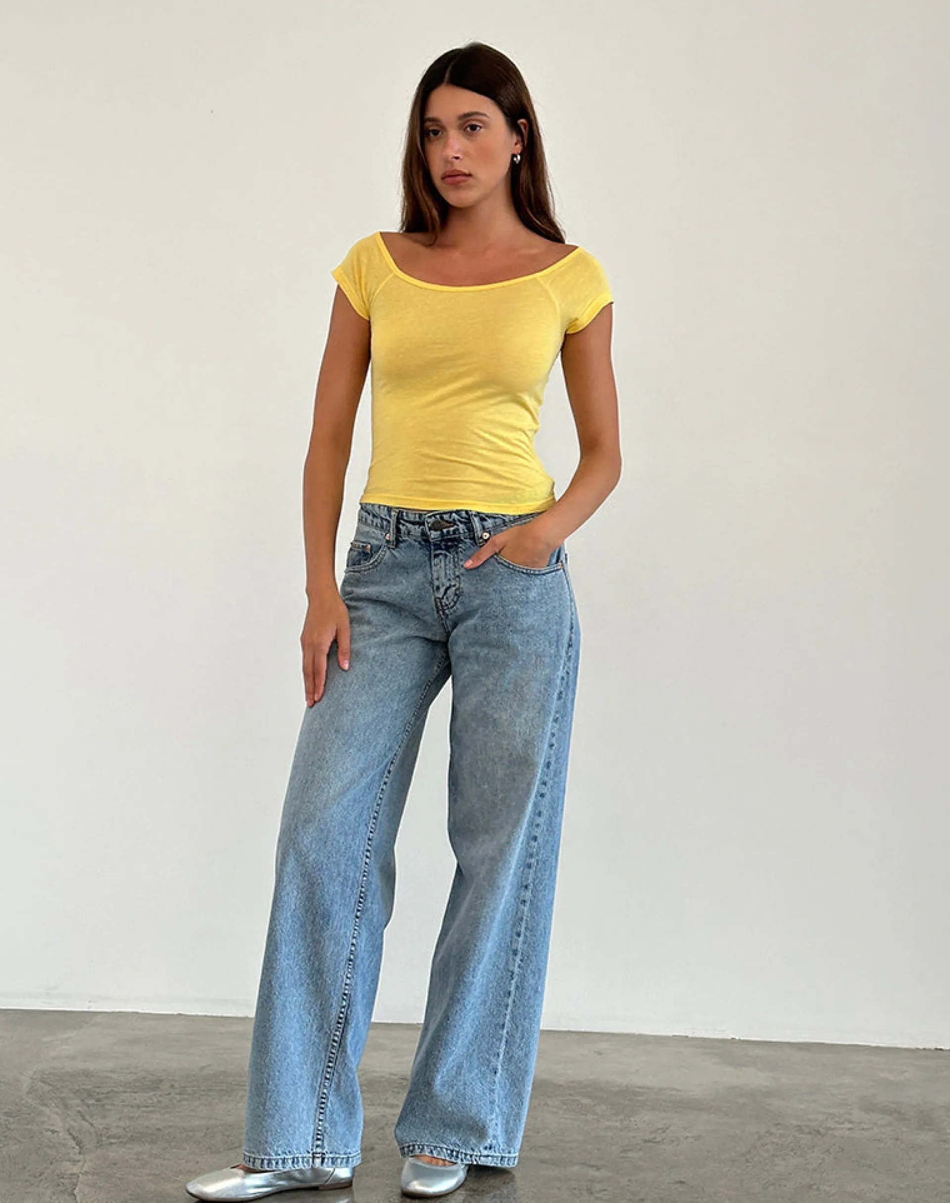 Motel Rocks Basic Tops | Bandeau Tops-Charya Off Shoulder Top in Lemonade