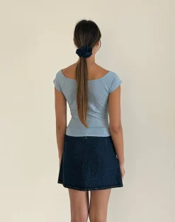 Motel Rocks Basics | Basic Tops-Charya Off Shoulder Top in Nantucket Blue nantucketblue