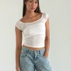 Motel Rocks Basic Tops | Going Out Tops-Charya Off The Shoulder Top in Off White OffWhite
