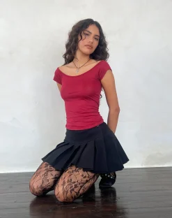 Motel Rocks Basics | Basic Tops-Charya Off The Shoulder Top in Adrenaline Red adrenalinered