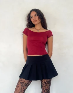 Motel Rocks Basics | Basic Tops-Charya Off The Shoulder Top in Adrenaline Red adrenalinered