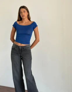 Motel Rocks Basic Tops-Charya Off The Shoulder Top in Dazzling Blue DazzlingBlue