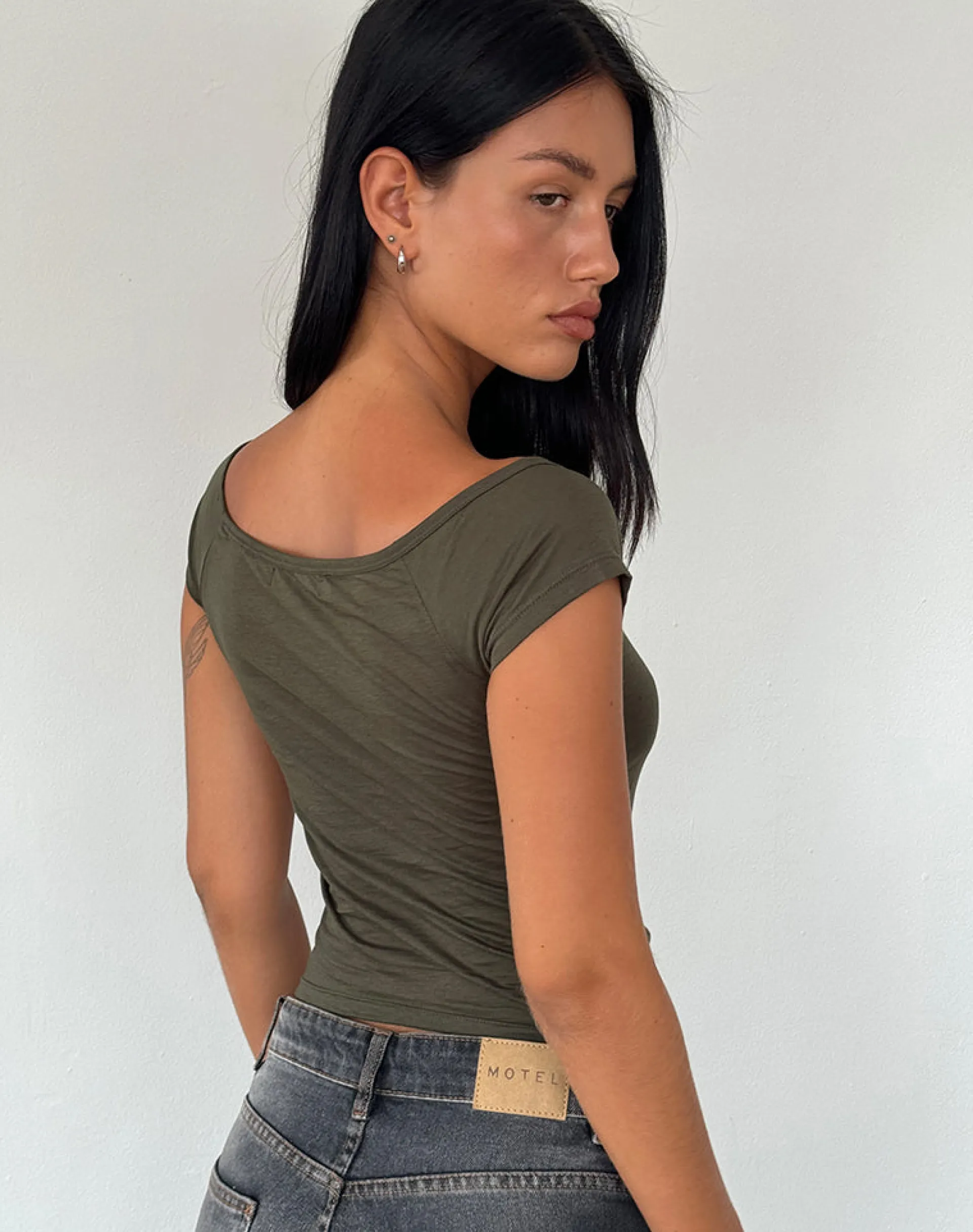 Motel Rocks Basics | Basic Tops-Charya Off The Shoulder Top in Olive