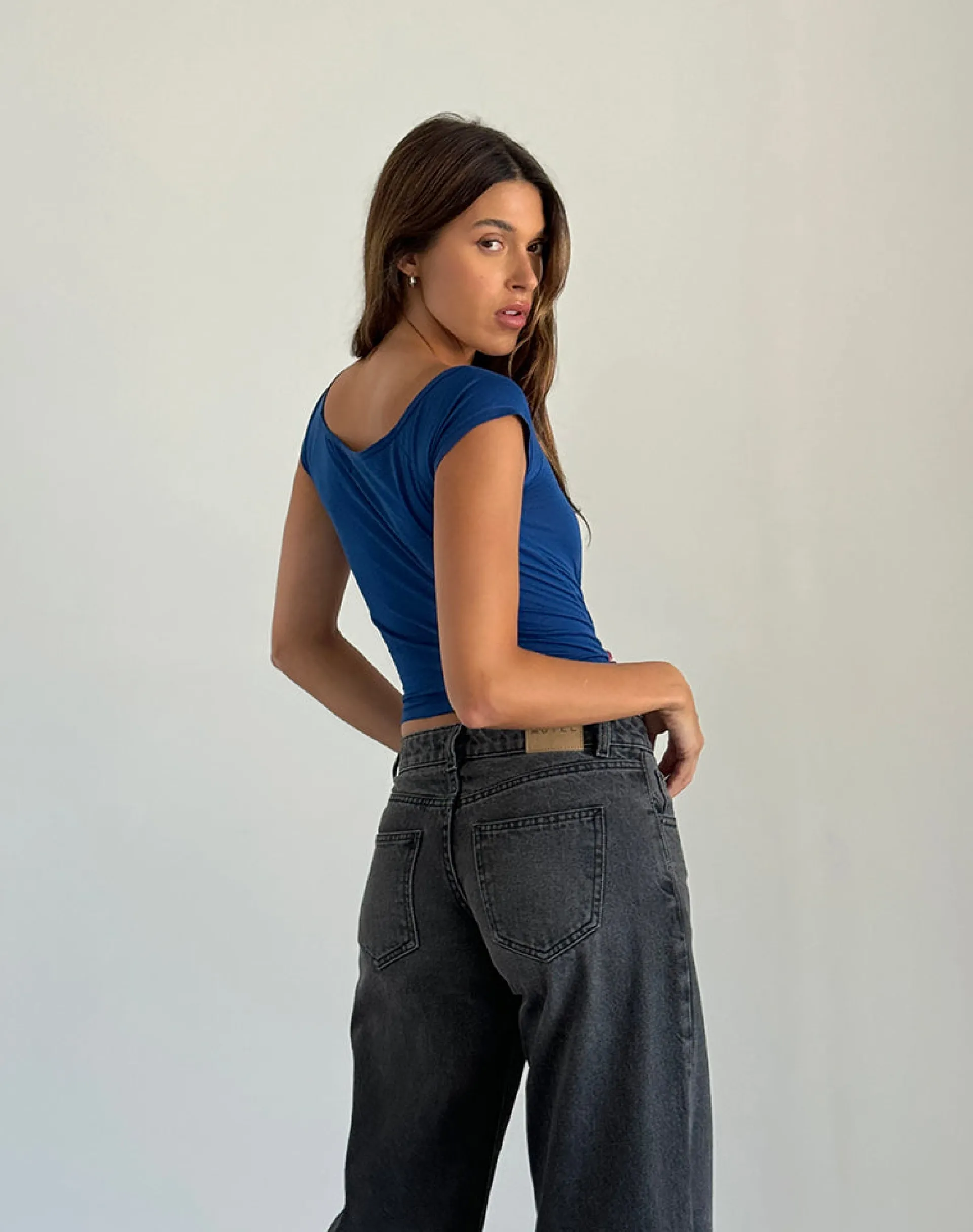 Motel Rocks Basic Tops-Charya Off The Shoulder Top in Dazzling Blue DazzlingBlue