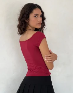 Motel Rocks Basics | Basic Tops-Charya Off The Shoulder Top in Adrenaline Red adrenalinered