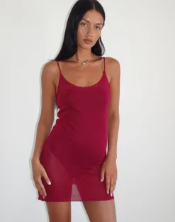 Motel Rocks Mini Dresses-Chiara Mini Dress in Sheer Knit Red SheerKnitRed