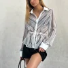 Motel Rocks Shirts And Blouses | Long Sleeve Tops-Christabel Shirt in Diagonal Stripe Tonal Grey DiagonalStripeTonalGrey