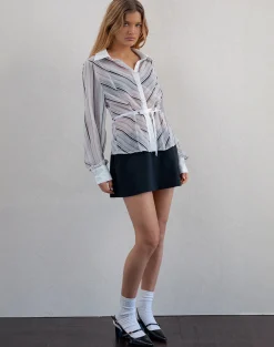 Motel Rocks Shirts And Blouses | Long Sleeve Tops-Christabel Shirt in Diagonal Stripe Tonal Grey DiagonalStripeTonalGrey